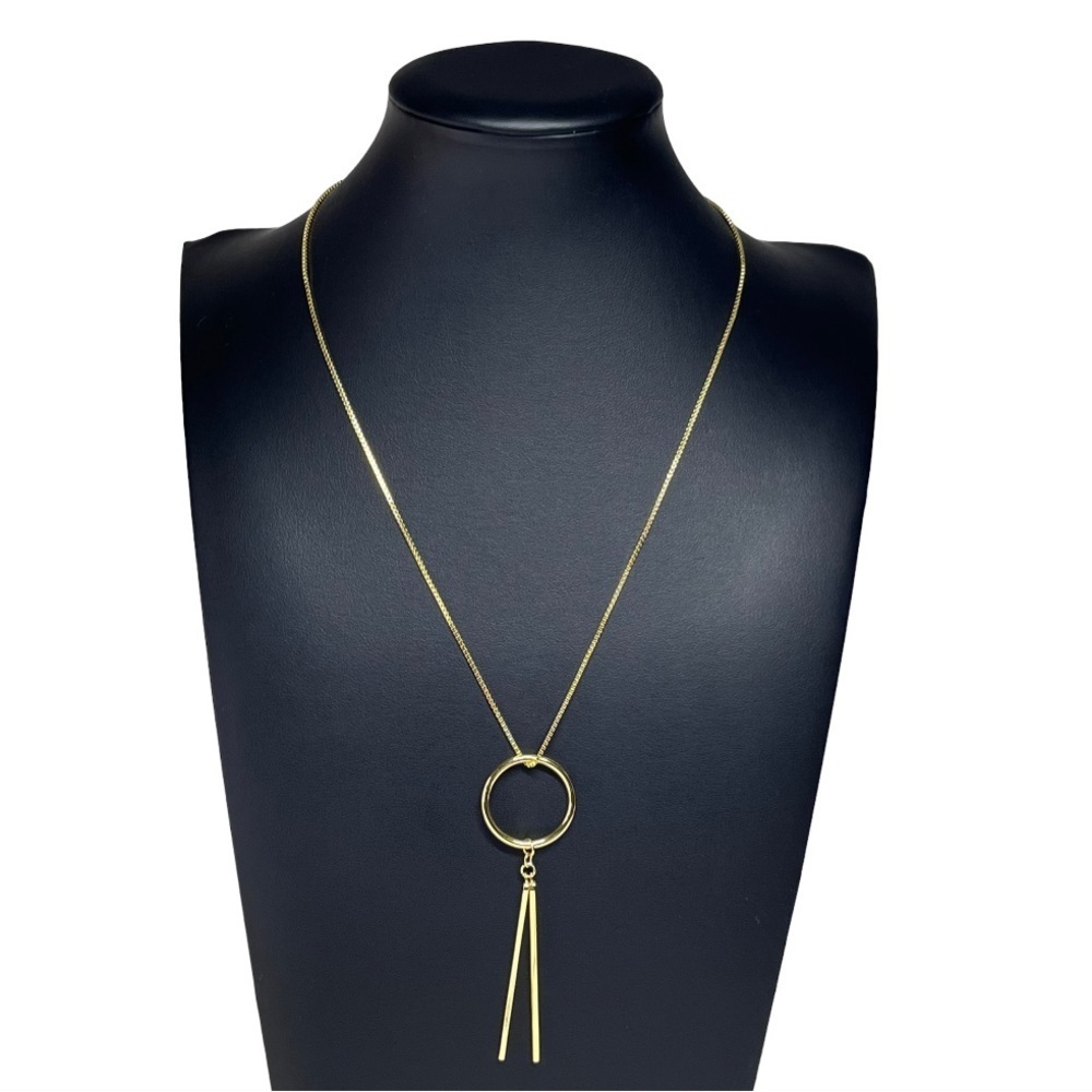 Golden Circle Bar Drop Enameled Minimalist Necklace 18-20"